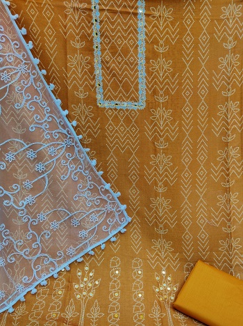 Taffy Pink Mirror Work Bandhani Cotton 3-Piece Salwar Suit Material 10 –  Avishya.com