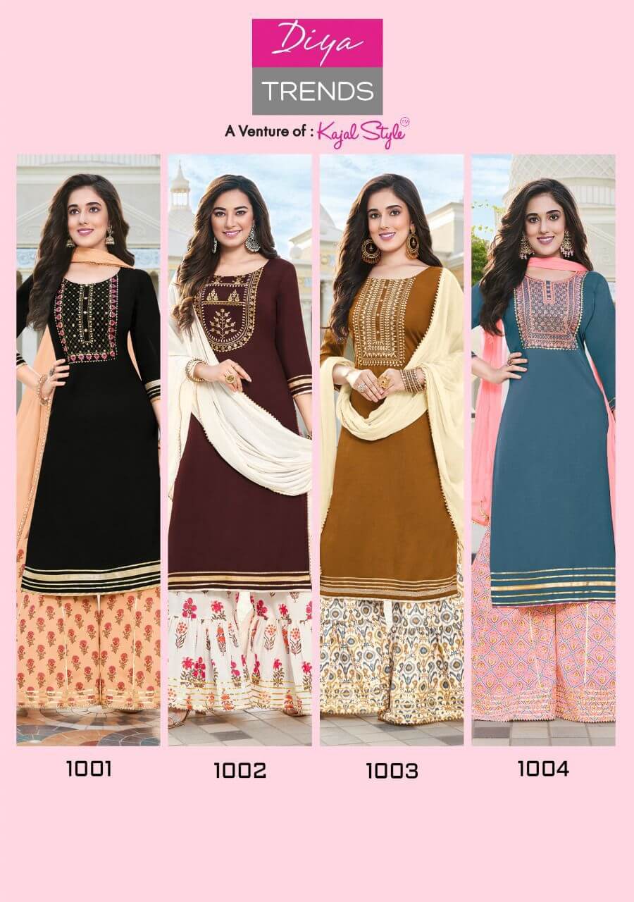 Diya Trends Swag Vol 1 Kurti With Sharara and Dupatta Wholesale Catalog, Purchase Full Catalog of Diya Trends Swag vol 1 at Wholesale Price 