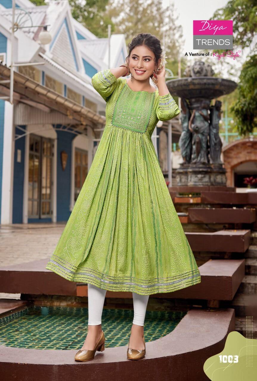 Diya Trends Colour Flair vol 1 Nyra Cut Kurtis Catalog, Buy Diya Trends Colour Flair vol 1 Nyra Cut Kurtis Full Catalog at Wholesale Price