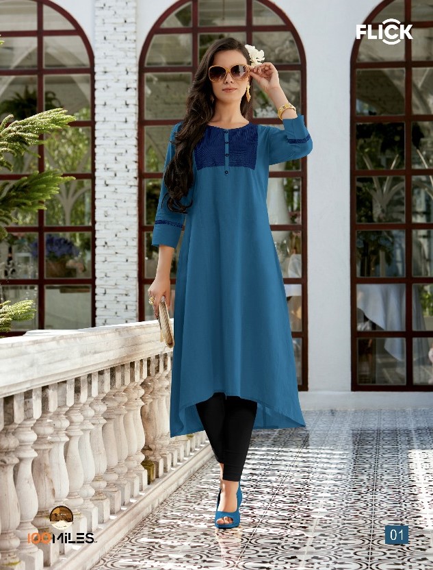 100 MILES FLICK COTTON EMBROIDERED FLARE WHOLESALE KURTIS CATALOG