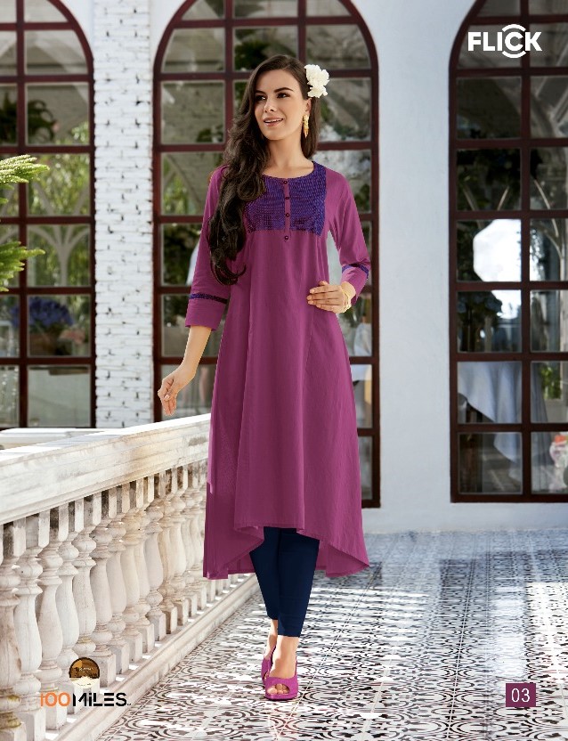 100 MILES FLICK COTTON EMBROIDERED FLARE WHOLESALE KURTIS CATALOG