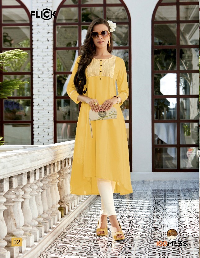 100 MILES FLICK COTTON EMBROIDERED FLARE WHOLESALE KURTIS CATALOG