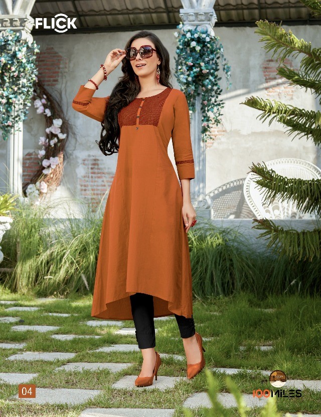 100 MILES FLICK COTTON EMBROIDERED FLARE WHOLESALE KURTIS CATALOG