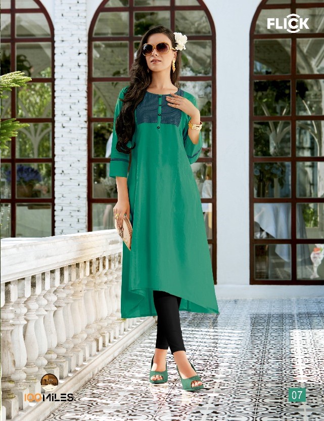 100 MILES FLICK COTTON EMBROIDERED FLARE WHOLESALE KURTIS CATALOG