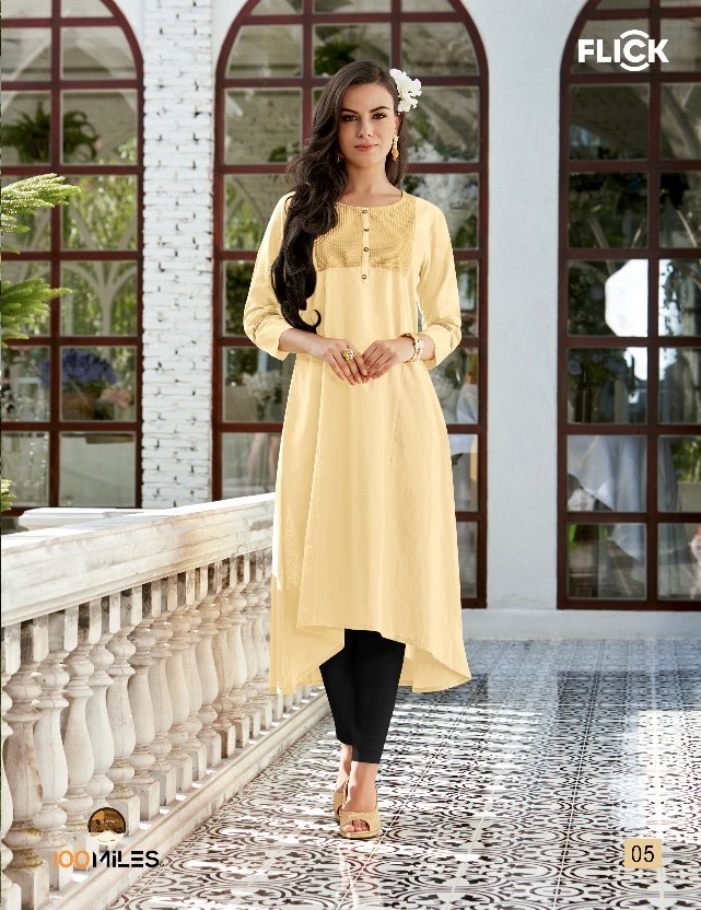 100 MILES FLICK COTTON EMBROIDERED FLARE WHOLESALE KURTIS CATALOG
