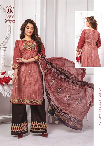 Glamour Vol 6 Cotton Printed Dress Materials by JK Cotton Club. Buy Cotton Dress Materials with Chiffon Dupatta in wholesale rate for reselling.