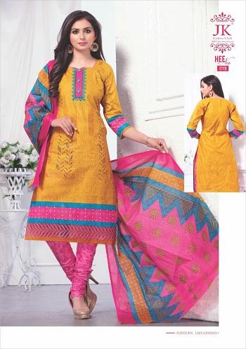 Cotton Printed Dress Materials Wholesale Catalogue JK Heena Volume 17.Purchase New Designs Dress Materials in Bulk Rate for Selling