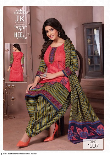 Heena volume 19 Cotton Dress Materials Catalog, Purchase Ladies Salwar Kameez Catalogue Heena Vol 19 by JK Cotton Club in Bulk Price, Cotton Dress Materials With Cotton Dupatta Wholesale Catalogue Of Women Dress Heena Vol 19