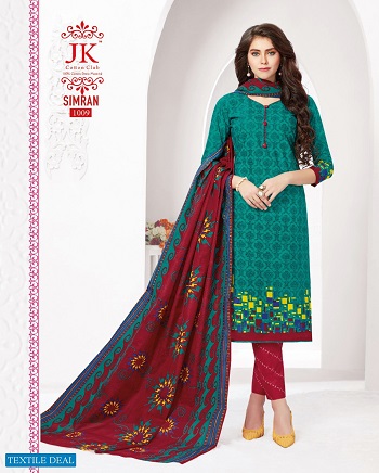 JK Simran Cotton Printed Dress Materials Wholesale Catalogue. Purchase Cotton Dress Materials in bulk at wholesale price online from Gujarat Textile Market