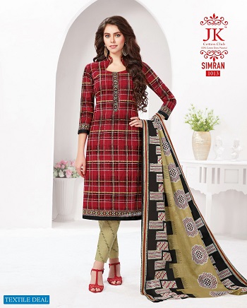 JK Simran Cotton Printed Dress Materials Wholesale Catalogue. Purchase Cotton Dress Materials in bulk at wholesale price online from Gujarat Textile Market