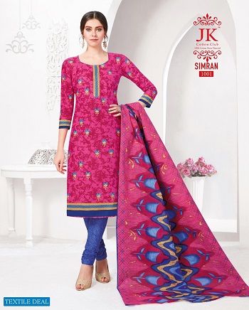 JK Simran Cotton Printed Dress Materials Wholesale Catalogue. Purchase Cotton Dress Materials in bulk at wholesale price online from Gujarat Textile Market