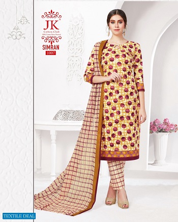 JK Simran Cotton Printed Dress Materials Wholesale Catalogue. Purchase Cotton Dress Materials in bulk at wholesale price online from Gujarat Textile Market