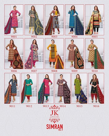 JK Simran Cotton Printed Dress Materials Wholesale Catalogue. Purchase Cotton Dress Materials in bulk at wholesale price online from Gujarat Textile Market