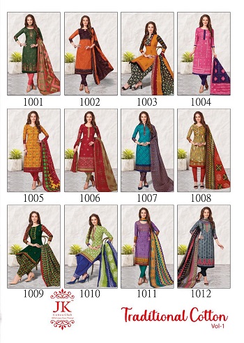 JK Cotton Club Traditional Cotton Vol 1 Dress Material Catalog