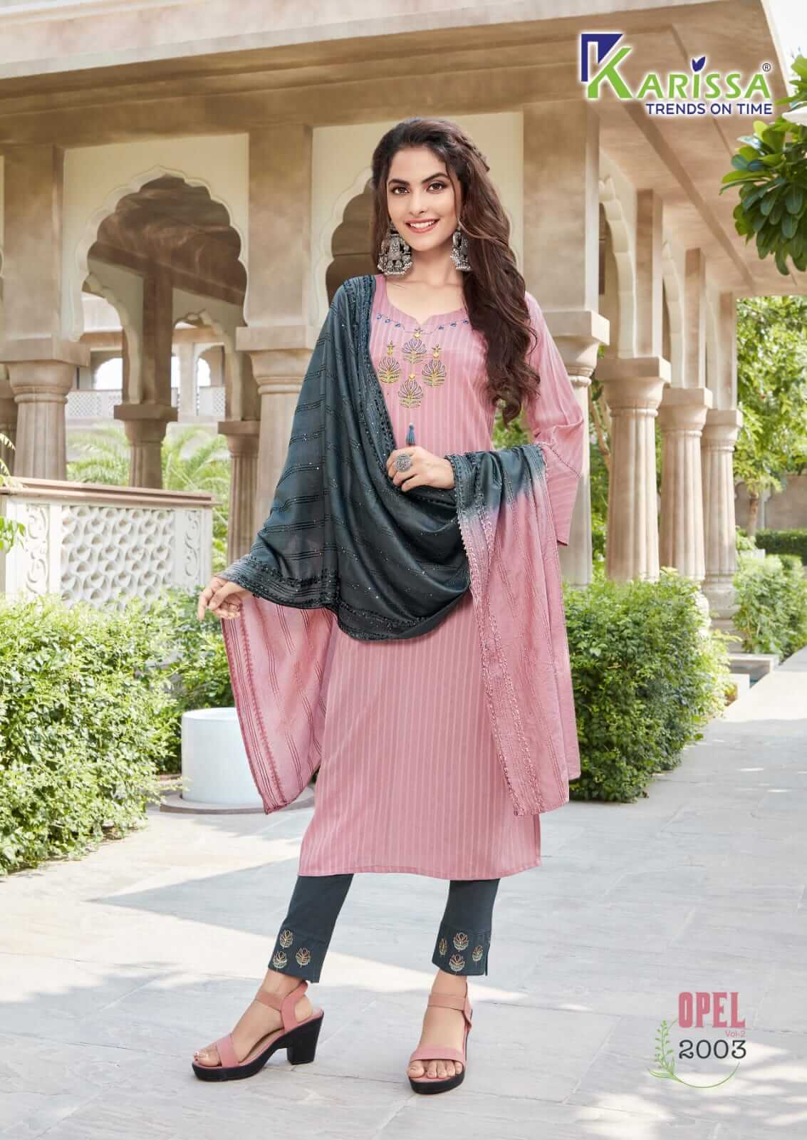 Karissa Opel vol 2 Kurti With Pant and Dupatta Wholesale Catalog, Purchase Karissa Opel vol 2 Kurti with Pant and Dupatta Full Catalog in Wholesale Price Online