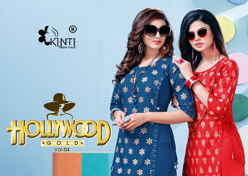 Hollywood vol 4 Foil Print Kurtis Catalog By Kinti, Manufacturer of Kurtis, Buy ten Designs Bunch of Rayon Slub Kurtis For Retail Business of women Kurtis at bulk Price online