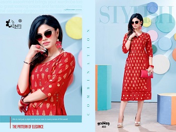 Hollywood vol 4 Foil Print Kurtis Catalog By Kinti, Manufacturer of Kurtis, Buy ten Designs Bunch of Rayon Slub Kurtis For Retail Business of women Kurtis at bulk Price online