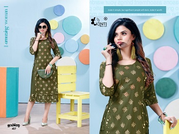 Hollywood vol 4 Foil Print Kurtis Catalog By Kinti, Manufacturer of Kurtis, Buy ten Designs Bunch of Rayon Slub Kurtis For Retail Business of women Kurtis at bulk Price online
