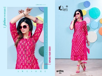 Hollywood vol 4 Foil Print Kurtis Catalog By Kinti, Manufacturer of Kurtis, Buy ten Designs Bunch of Rayon Slub Kurtis For Retail Business of women Kurtis at bulk Price online