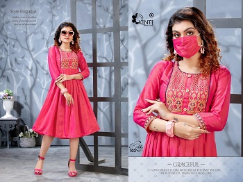 Kritika Flair Kurtis Catalogue By Kinti, Purchase Embroidery work Rayon two tone Slub Kurtis in Bulk for Retail Shop, Kritika 10 Designs Rayon Slub Kurtis Wholesale Collection