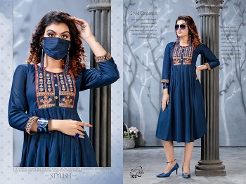 Kritika Flair Kurtis Catalogue By Kinti, Purchase Embroidery work Rayon two tone Slub Kurtis in Bulk for Retail Shop, Kritika 10 Designs Rayon Slub Kurtis Wholesale Collection