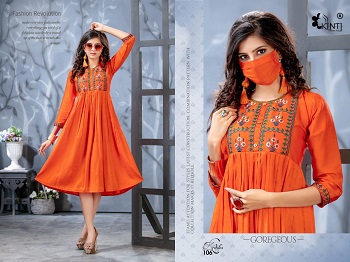Kritika Flair Kurtis Catalogue By Kinti, Purchase Embroidery work Rayon two tone Slub Kurtis in Bulk for Retail Shop, Kritika 10 Designs Rayon Slub Kurtis Wholesale Collection