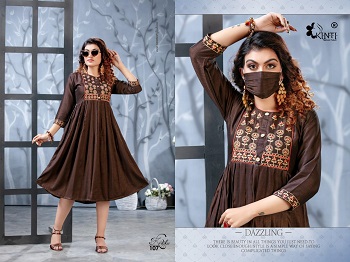 Kritika Flair Kurtis Catalogue By Kinti, Purchase Embroidery work Rayon two tone Slub Kurtis in Bulk for Retail Shop, Kritika 10 Designs Rayon Slub Kurtis Wholesale Collection