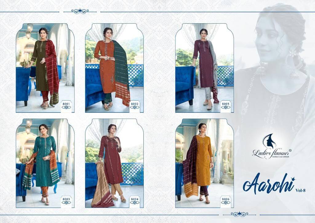 Ladies Flavour Aarohi vol 8 Top Bottom Dupatta Catalog, Buy Full Catalog Aarohi Vol 8 of Ladies Flavour Brand in Wholesale Price