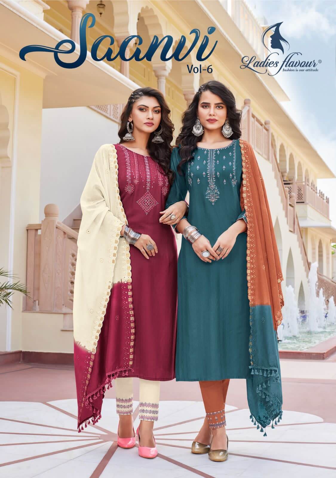 Ladies Flavour Saanvi Vol 6 Top Bottom Dupatta Set In Wholesale Price, Buy Ladies Flavour Saanvi Vol 6 Top Bottom Dupatta Full Set In Wholesale Price From Aaarvee Creation Online India