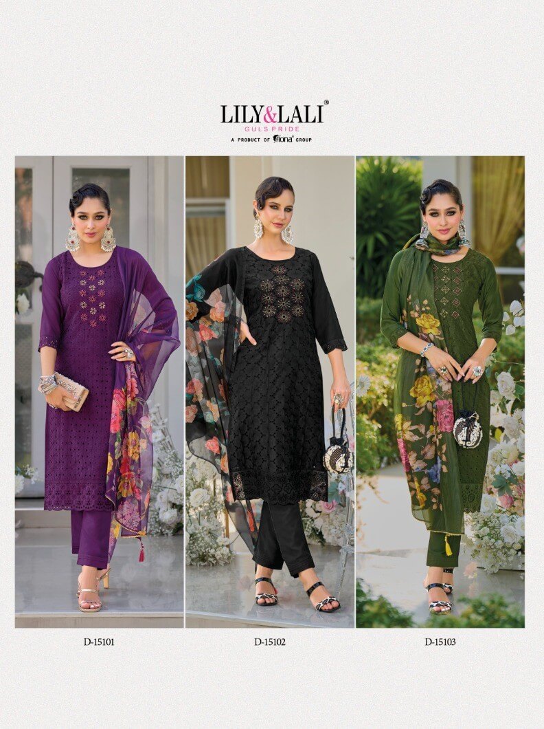 Schiffli Work And handwork On Maslin Silk With Inner And Viscose Pant With Organza Dupatta