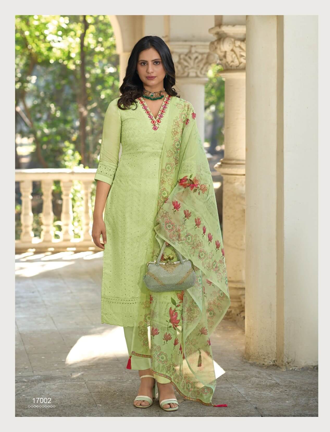 Bored Schiffli Work And Handwork On Chanderi Silk With Inner With Pure Viscose Pant And Organza Dupatta