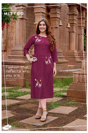 Triveni Wholesale Kurtis Catalog by Mittoo Brand, Rayon Weaving Checks Good Quality Fabric Kurtis Catalogue Triveni