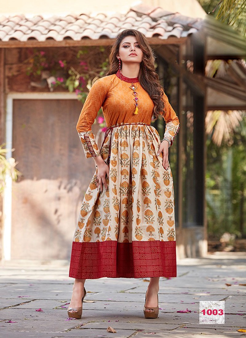 KAJAL STYLE MUMTAZ VOL 1 THE TASTEOF NEW FASHION OF MOGHAL GOWN LOAN COTTON WITH GOLD PRINT (DISPATCH STARTS FROM 15TH)