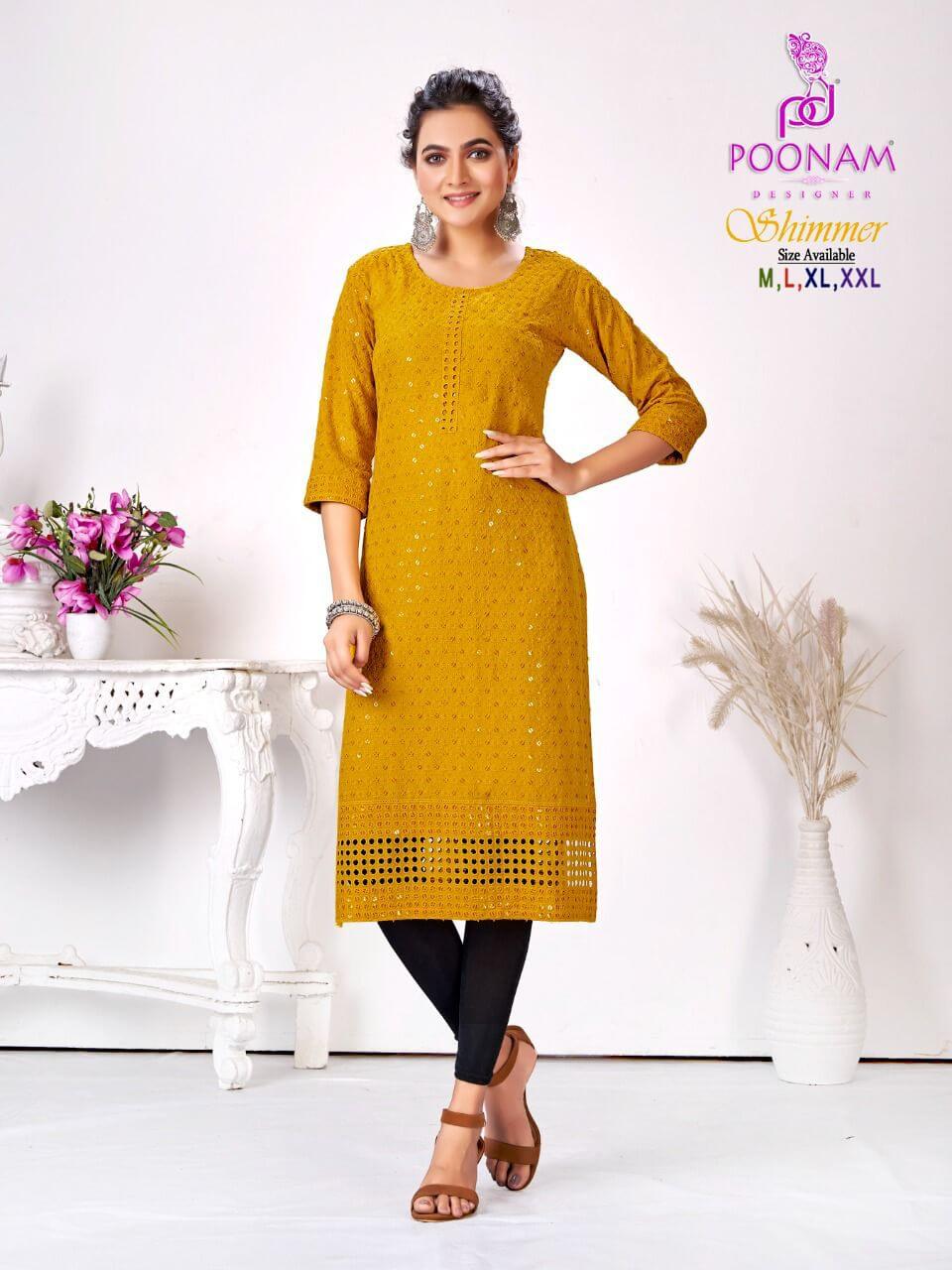 Poonam Designer Shimmer Chikan work Kurtis Catalog, Buy Poonam Designer Shimmer Chikan work Kurtis Full Catalog at Wholesale Price Online
