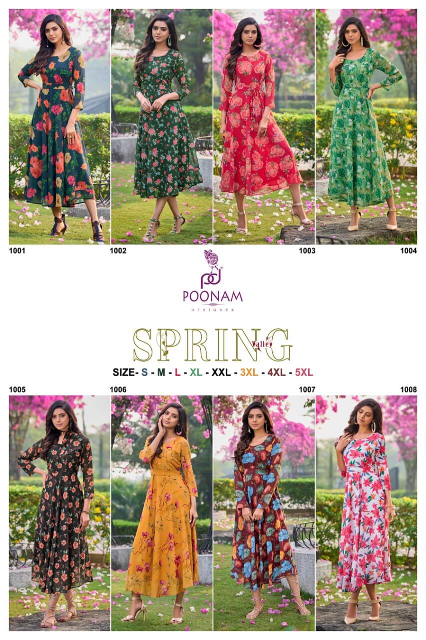 Poonam Designer Spring Valley Printed Kurtis Catalog in Wholesale, Buy Poonam Designer Spring Valley Printed Kurtis Full Catalog in Wholesale Price Online From Vadodara, Gujarat