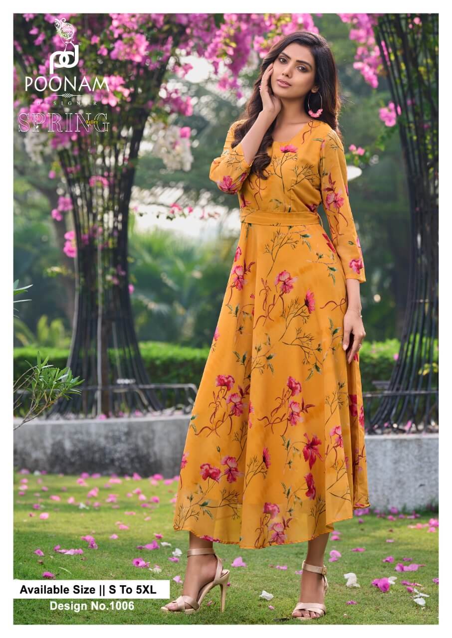 Poonam Designer Spring Valley Printed Kurtis Catalog in Wholesale, Buy Poonam Designer Spring Valley Printed Kurtis Full Catalog in Wholesale Price Online From Vadodara, Gujarat