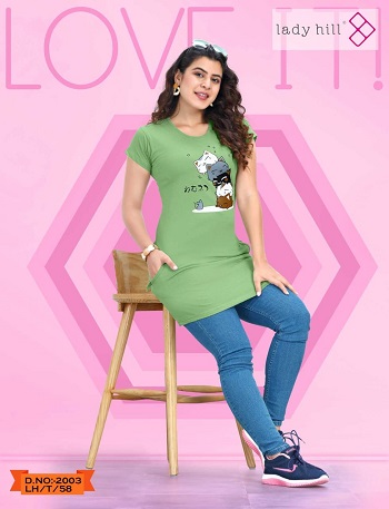 Ladies Long T Shirt Wholesale Catalogue of  Six Designs, Purchase Six Print and colours Girls Long T Shirt In Wholesale