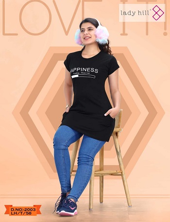 Ladies Long T Shirt Wholesale Catalogue of  Six Designs, Purchase Six Print and colours Girls Long T Shirt In Wholesale