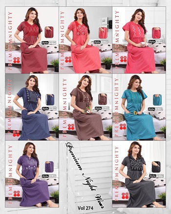 Women Nighty Wholesale Catalogue Vol 274, Eight Pieces Embroidery work Premium Ladies Night Wholesale Collection at best wholesale rate