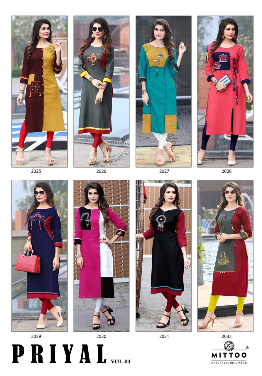 MITTOO PRIYAL VOL 4 BEAUTIFUL COTTON SLUB KURTIS CATALOG(DISPATCH FROM 4TH APRIL 2018 ONWARDS)