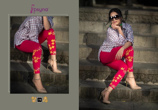 Psyna Printed Leggings Wholesale Catalogue. Cotton Lycra ten designs printed leggings by Psyna brand at very low price for wholesale business of Leggings