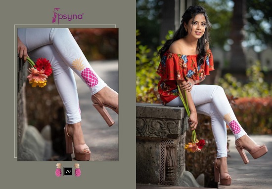Psyna Printed Leggings Wholesale Catalogue. Cotton Lycra ten designs printed leggings by Psyna brand at very low price for wholesale business of Leggings