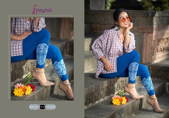 Psyna Printed Leggings Wholesale Catalogue. Cotton Lycra ten designs printed leggings by Psyna brand at very low price for wholesale business of Leggings