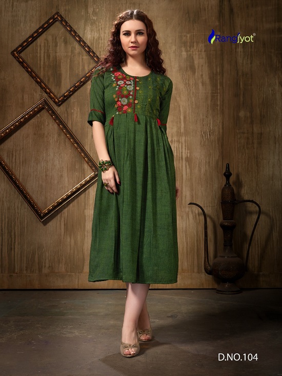 Rangjyot Herry Vol 2 wholesale kurtis catalogue. Herry Vol 2 Rayon Embroidery work Kurtis catalog by Rangjyot kurtis manufacturer at low price in wholesale market.