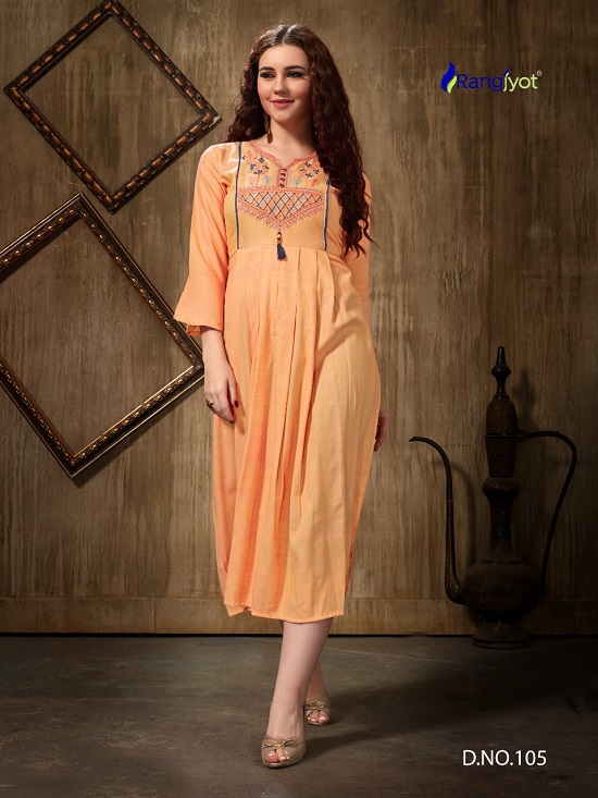 Rangjyot Herry Vol 2 wholesale kurtis catalogue. Herry Vol 2 Rayon Embroidery work Kurtis catalog by Rangjyot kurtis manufacturer at low price in wholesale market.
