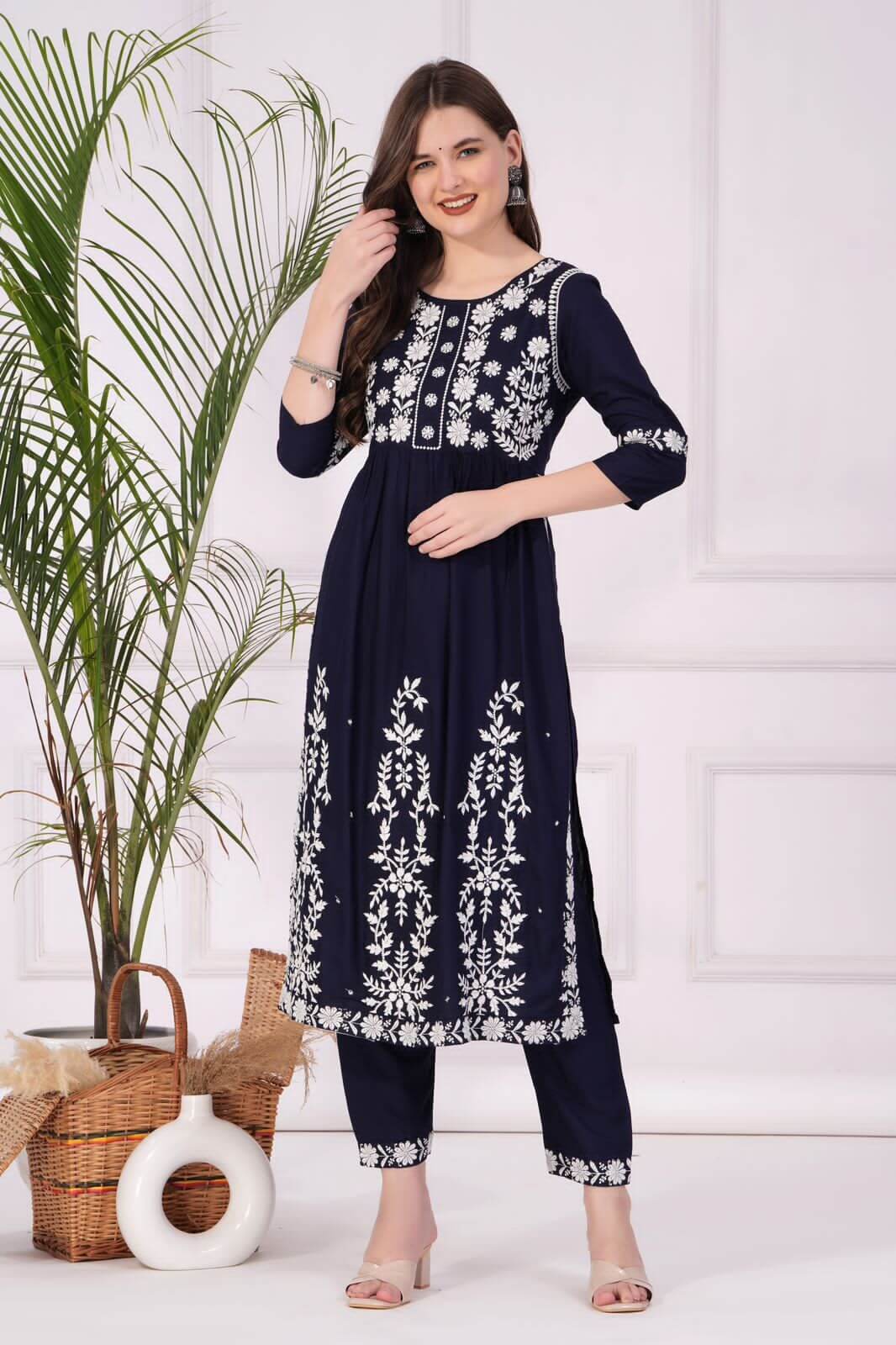 Reevika Black Lucknowi work Kurti with Bottom Size Set in Wholesale Price, Buy Reevika Black Lucknowi work Kurti with Bottom Size Set in Wholesale Price online From Aarvee Creation