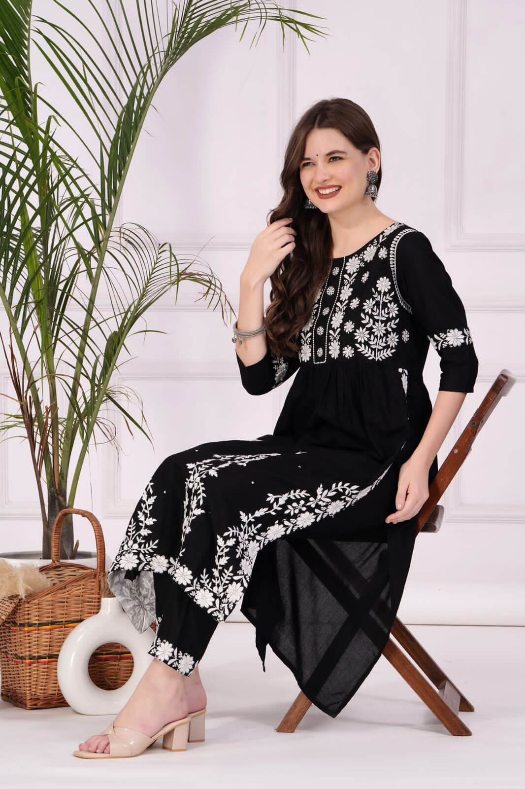 Reevika Black Lucknowi work Kurti with Bottom Size Set in Wholesale Price, Buy Reevika Black Lucknowi work Kurti with Bottom Size Set in Wholesale Price online From Aarvee Creation