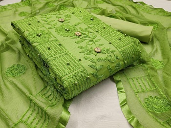 Beautiful Semi Lon Cotton suits Materials with chain Work Wholesale Catalog, top 2.00 Bottom 2.00 Dupatta Nazmin 2.20
