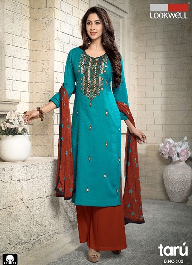 LOOKWELL TARU EMBROIDERED COTTON UNSTICHE SUIT WITH FANCY DUPATTA CATALOG