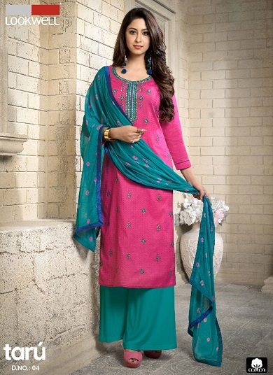 LOOKWELL TARU EMBROIDERED COTTON UNSTICHE SUIT WITH FANCY DUPATTA CATALOG
